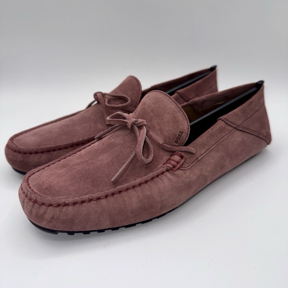 Hugo Boss Driver Mix Saddle Loafers Men's Size 9.5 Open Pink Suede Dustbags